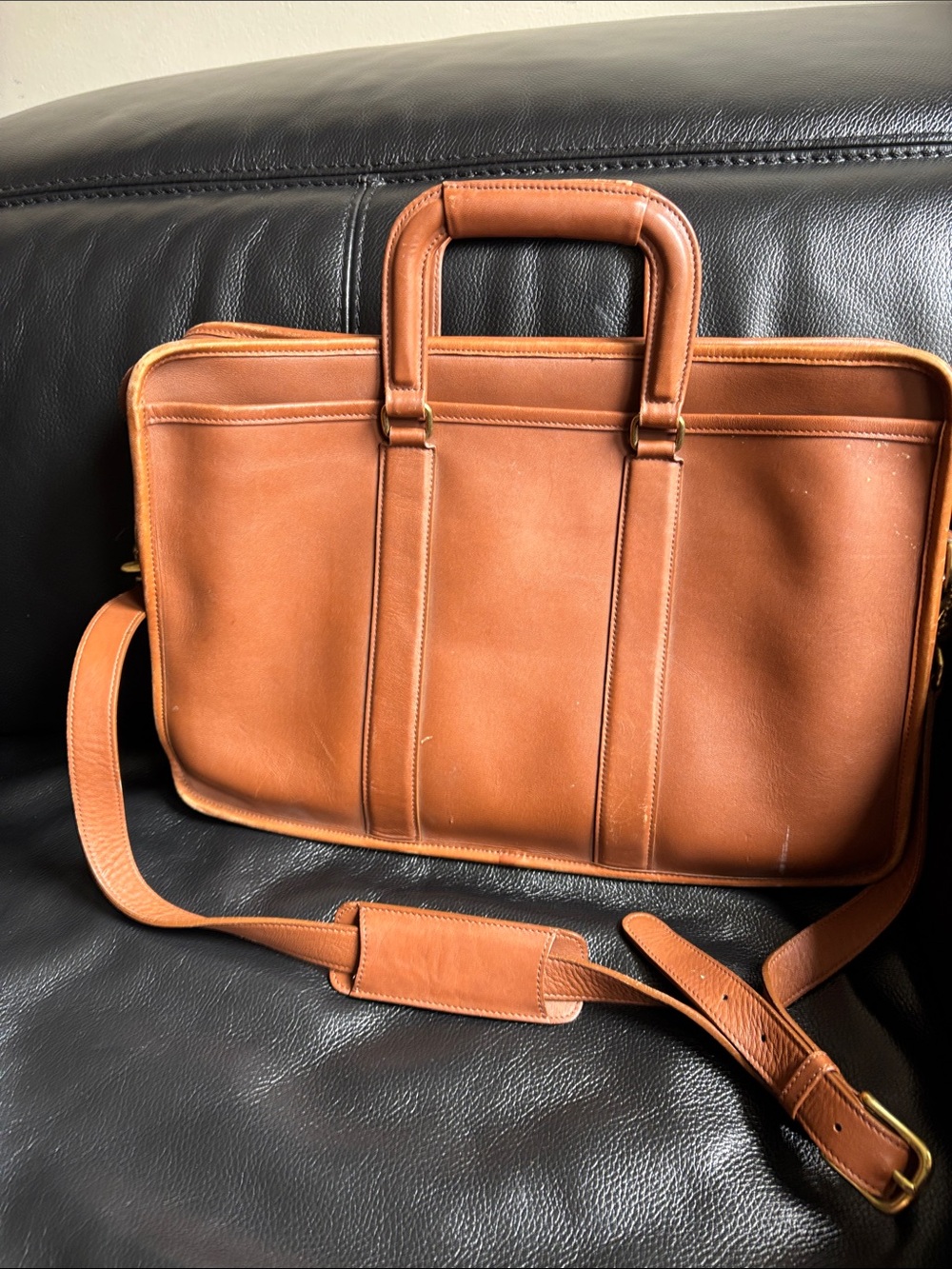 Coach Cognac Leather Briefcase with Shoulder Strap